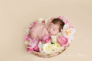 newborn baby girl flowers studio