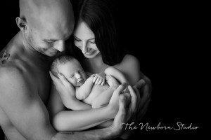 black and white newborn family photo