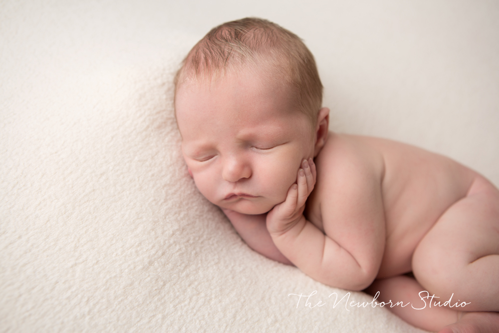 newborn baby boy studio beanbag cream
