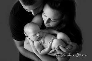 black and white family photo newborn