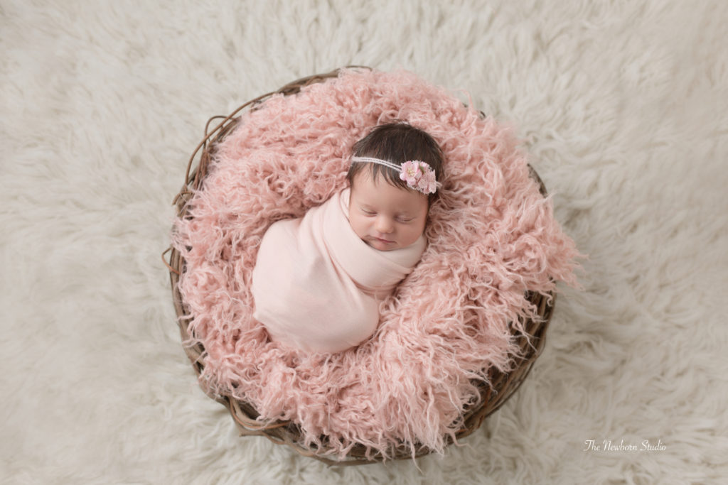 newborn baby girl basket pink cream