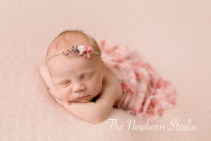 newborn baby girl pink headband studio