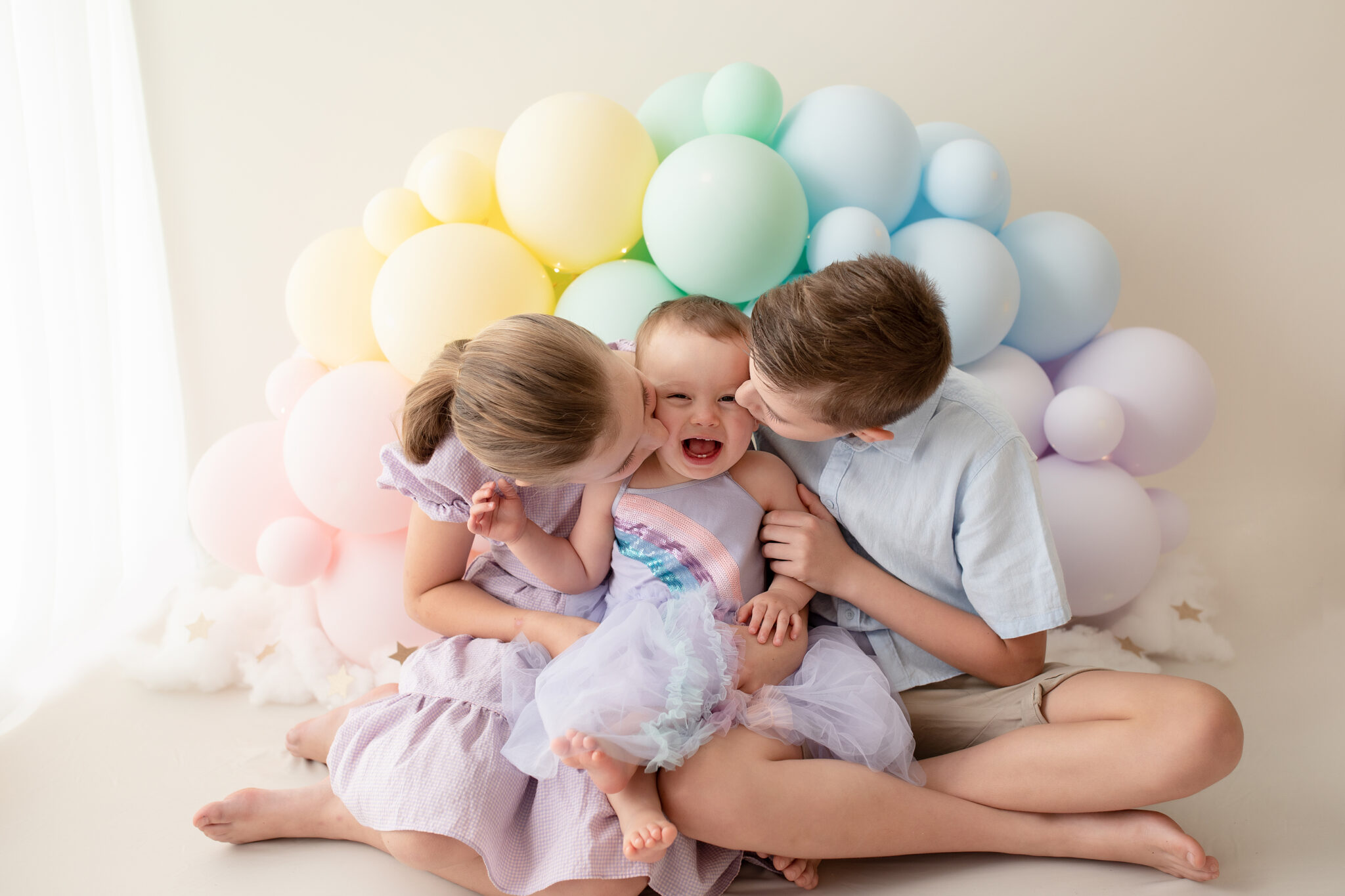 rainbow cake smash siblings