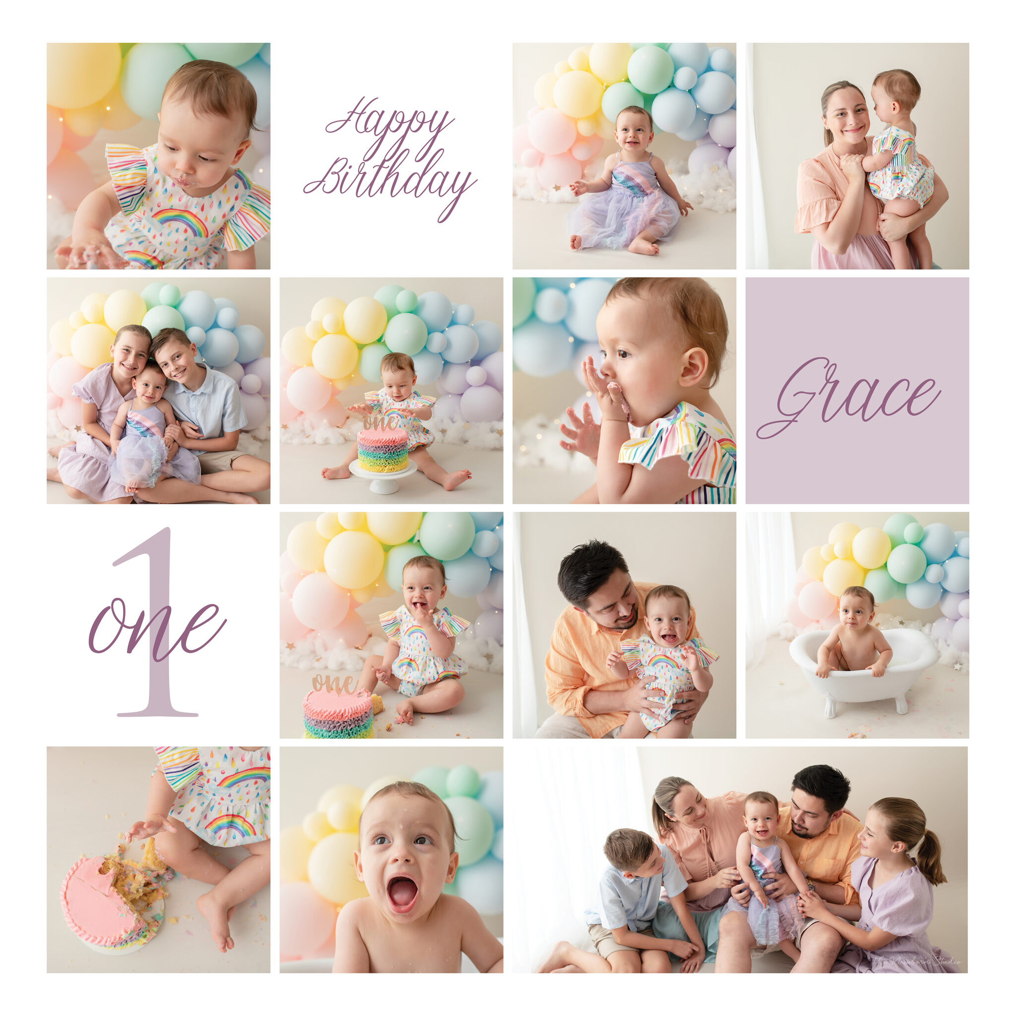 rainbow theme smash cake photo session