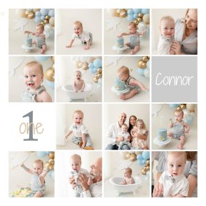 boys blue white gold cake smash session